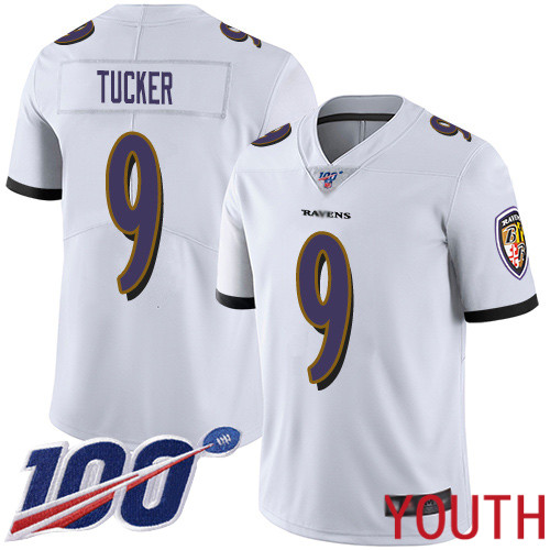 Baltimore Ravens Limited White Youth Justin Tucker Road Jersey NFL Football #9 100th Season Vapor Untouchable